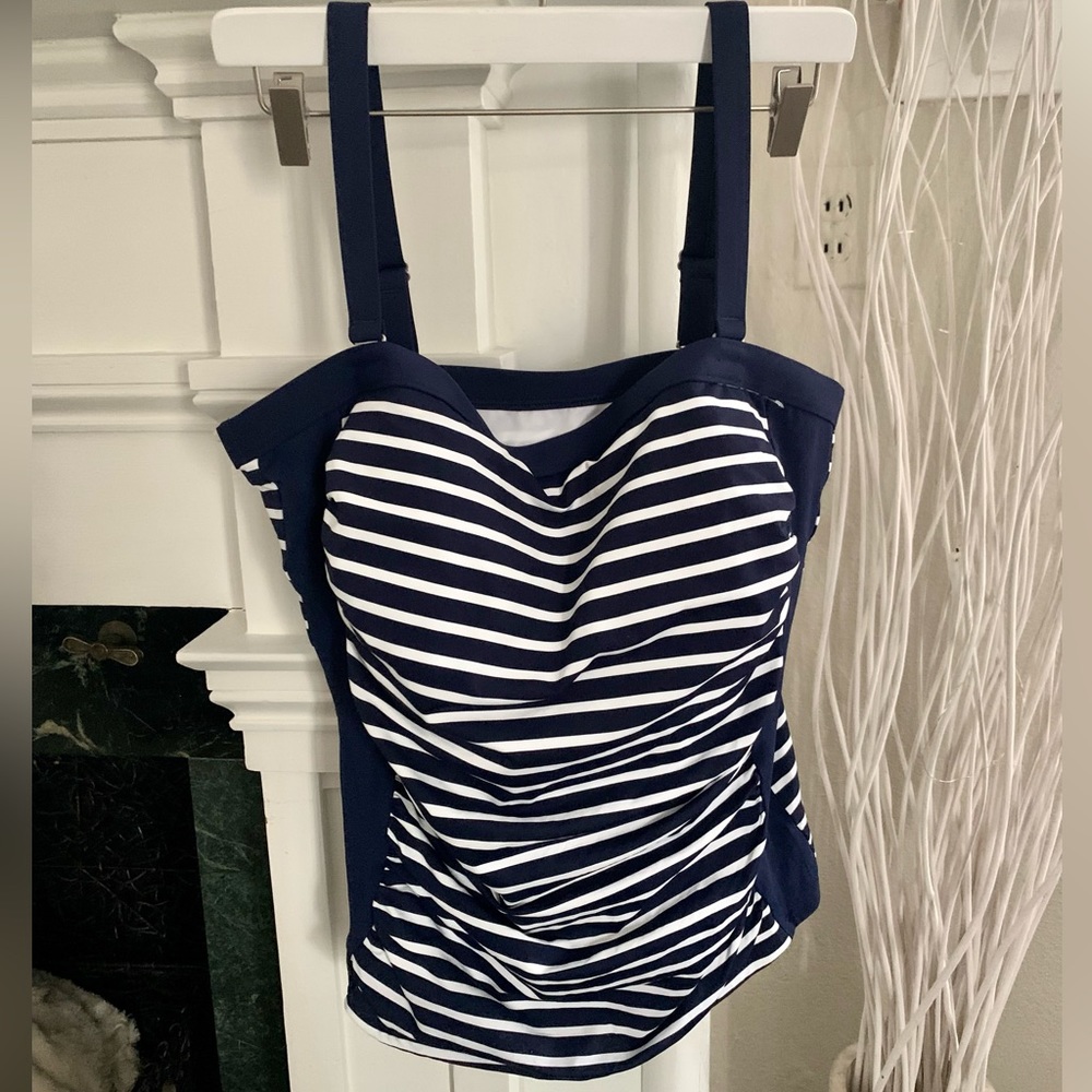 Lands end bandeau TANKINI BLUE STRIPED - Picture 7 of 7
